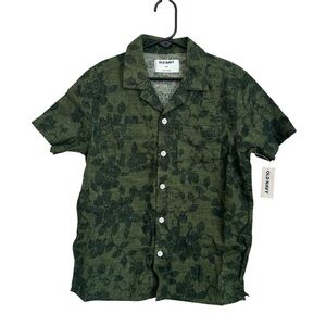 Old Navy Short Sleeve Green Linen/Cotton Blend Button Up Camp Shirt Sz M (8) NWT